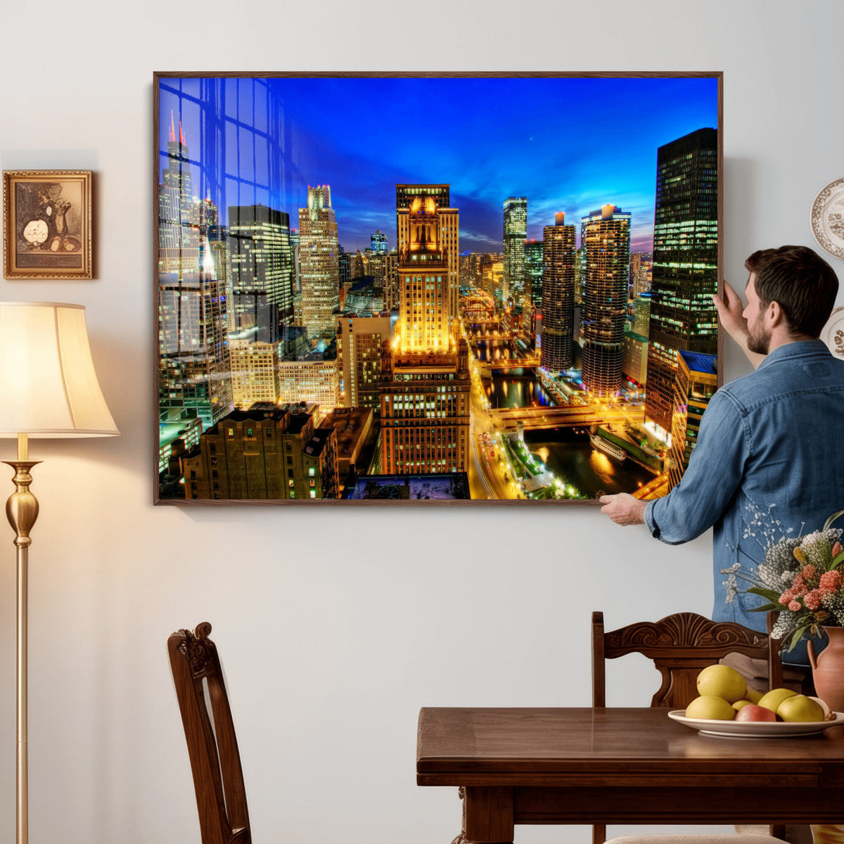 Chicago Wall Art Canvas Print - Chicago City Downtown Night Cityscape
