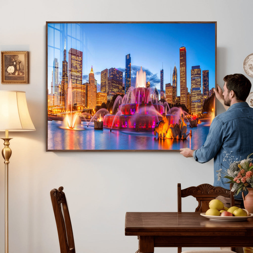 Chicago Wall Art Canvas Print, Chicago City Downtown Night Cityscape