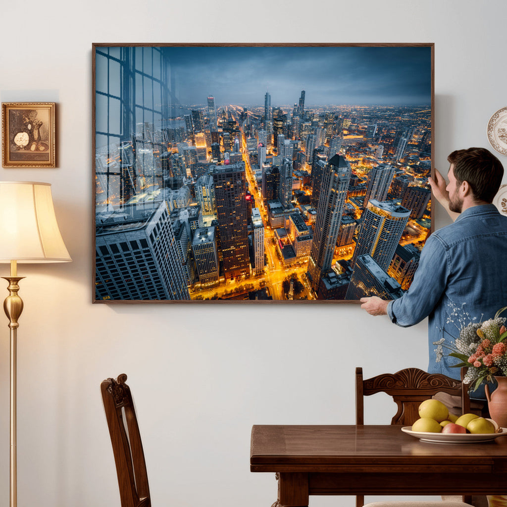 Chicago Wall Art Canvas Print - Chicago City Downtown Night Cityscape