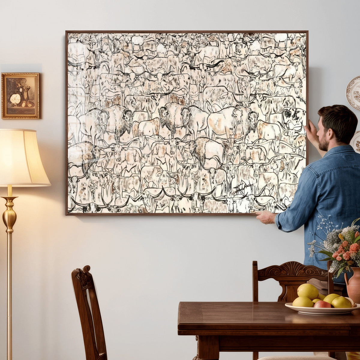 Abstract Bison Wall Art Canvas Print, Abstract Animal Art for Cabin Decor