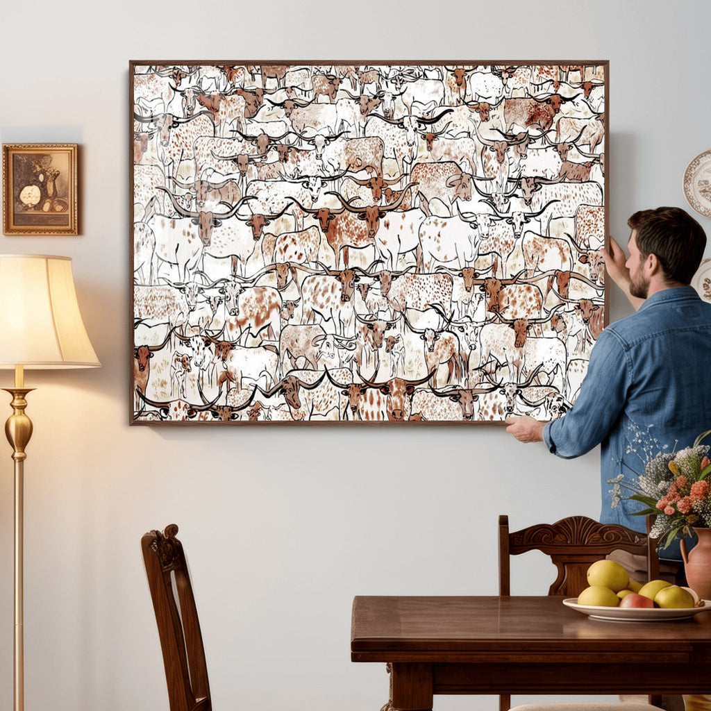 Abstract Longhorn Herd Wall Art Canvas Print