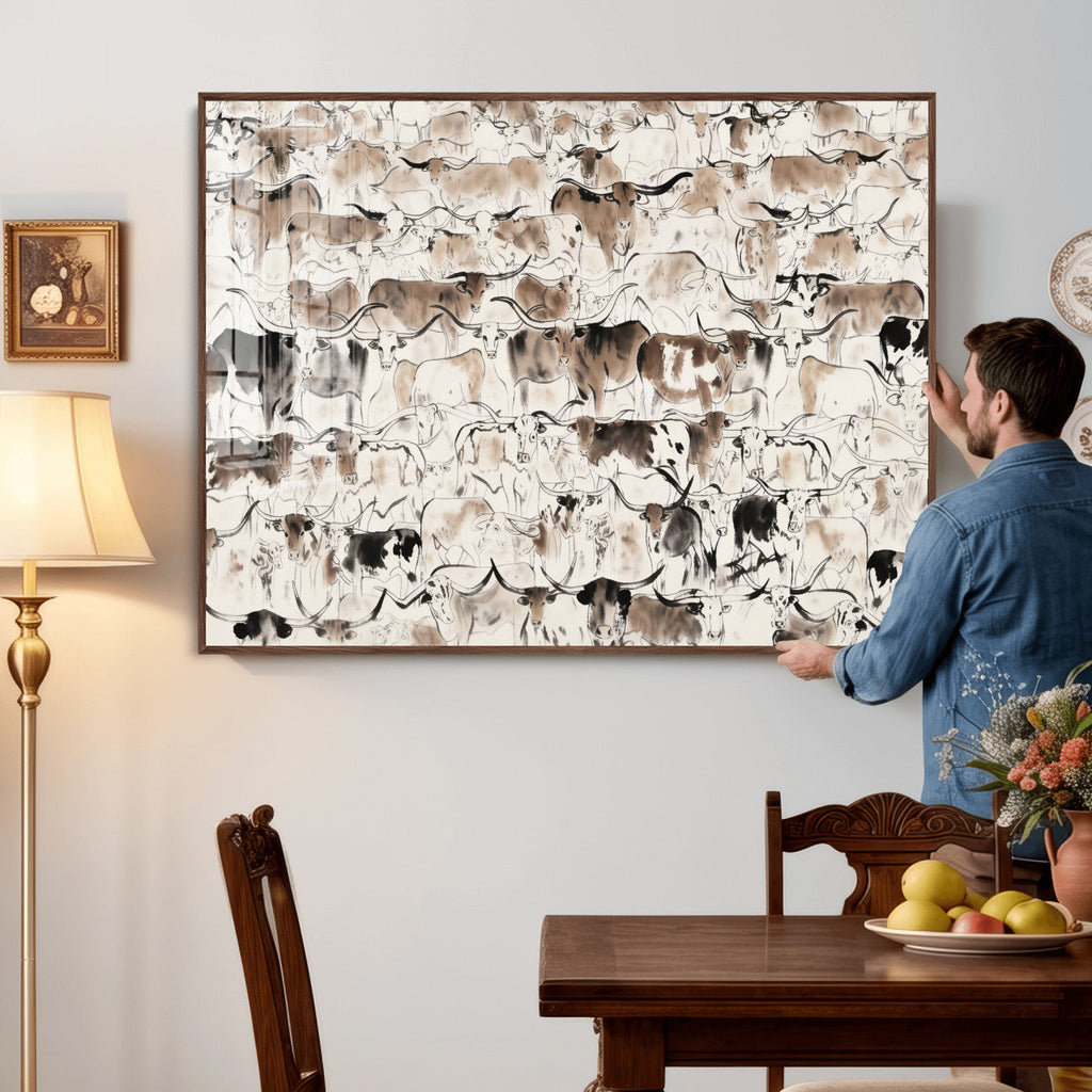 Abstract Texas Cow Canvas Print for Cabin and Western Home Decor