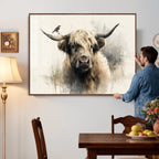 Abstract Highland Cow Wall Art Canvas Print, Rustic Farm Cattle Portrait