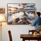 Rocky Coast Ocean Sunset Wall Art Canvas Print, Dramatic Seascape Nature Decor