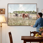 Texas Longhorn Cattle Wall Art Canvas Print, Western Ranch Landscape Decor