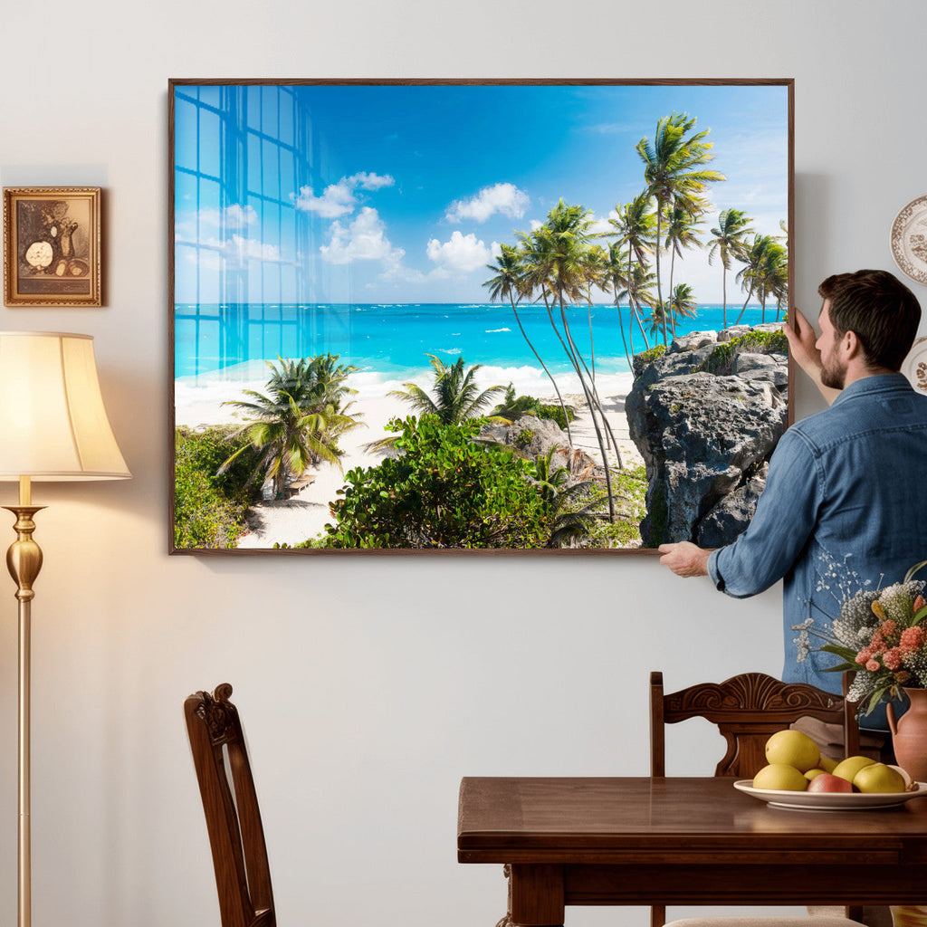 Tropical Beach Wall Art Canvas Print, Palm Tree Ocean Landscape Photography