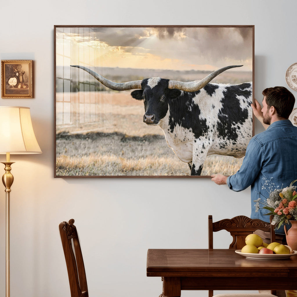 Texas Longhorn Bull Rustic Wall Art Canvas Print
