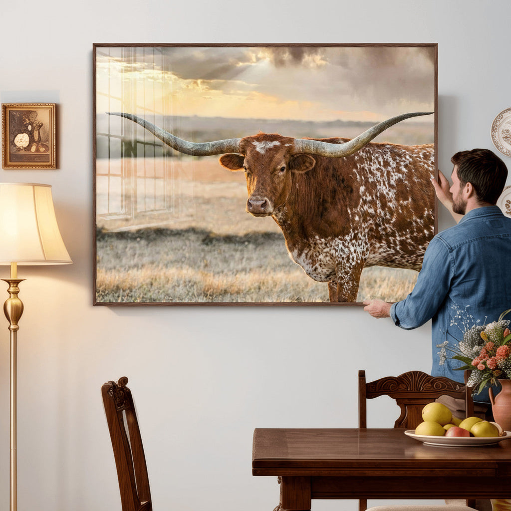 Texas Longhorn Wall Art Canvas Print, Western Ranch Bull Photography