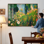 Gustav Klimt Boho Mountain Landscape Large Wall Art, Gold Sun and Flowers Print