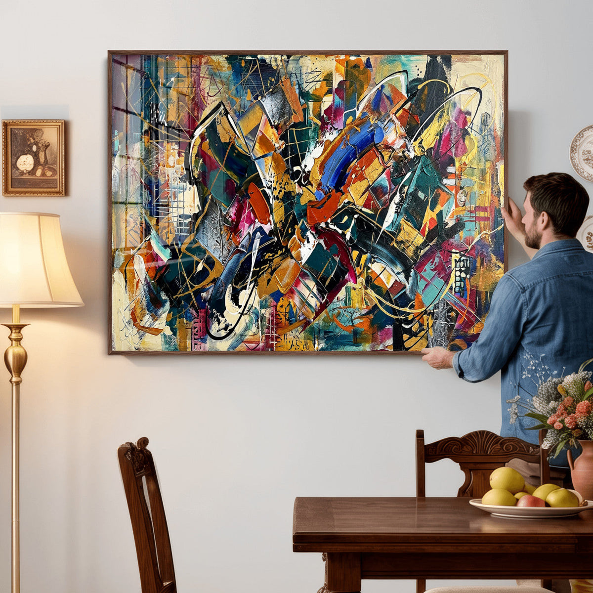 Geometric Abstract Wall Art Canvas Print, Orange Blue
