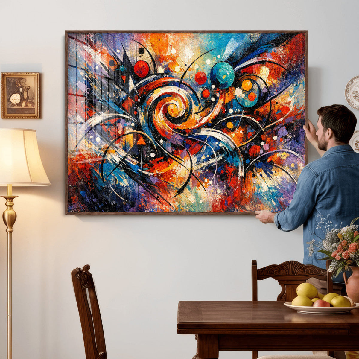 Geometric Abstract Wall Art Canvas Print, Orange Blue