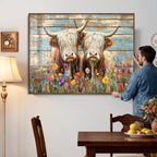 Cute Highland Cow Canvas Wall Art - Rustic Farmhouse Decor
