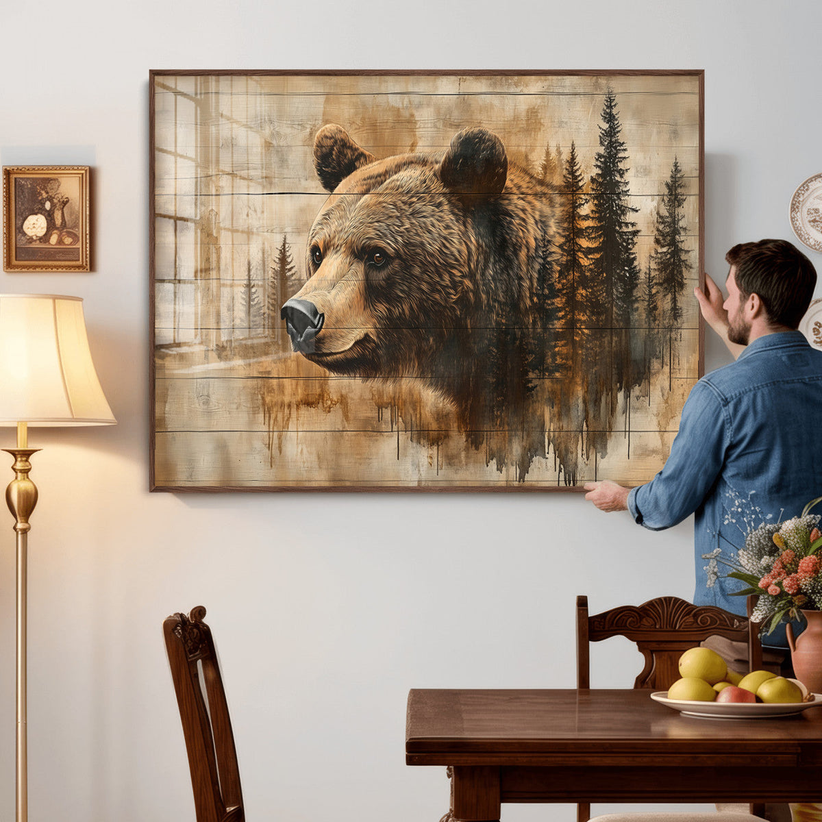 Rustic Grizzly Bear Wall Art, Abstract Grizzly 399 Bear Canvas Print, Woodland Wildlife