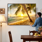 Beach Sunset Canvas Wall Art Print - Tropical Beach Canvas With Palm Trees