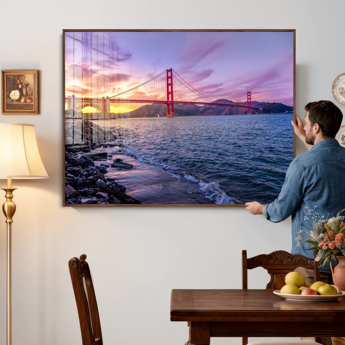 Golden Gate Bridge Wall Art Canvas Print, Framed San Francisco Sunset Landmark