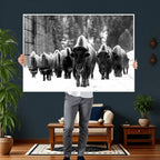 Bison Herd in Snow Wall Art Canvas Print | Rustic Western Bison Wall Art for Living Room and Farmhouse Decor