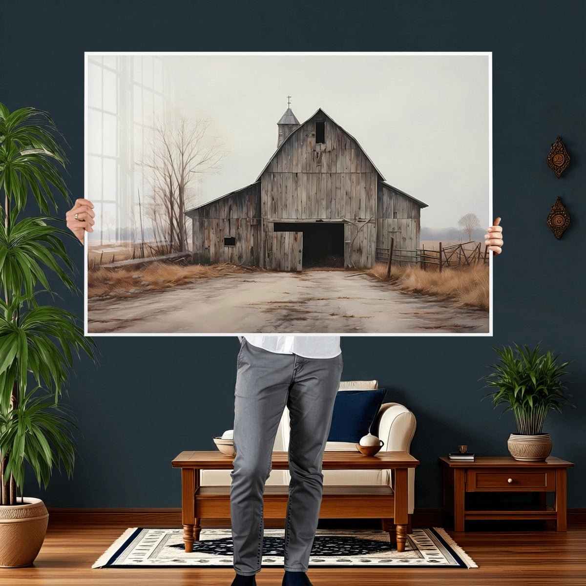 Farmhouse Rustic Barn Wall Art Canvas Print, Framed and Ready to Hang
