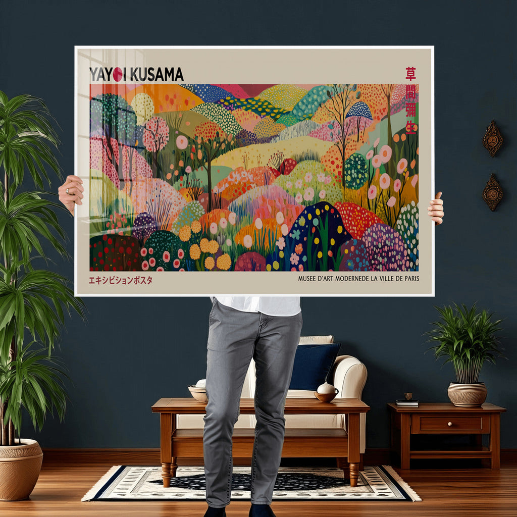 Framed Yayoi Kusama 1986 Wall Art Print | Japanese Wabi Sabi Vibrant Abstract Landscape Canvas