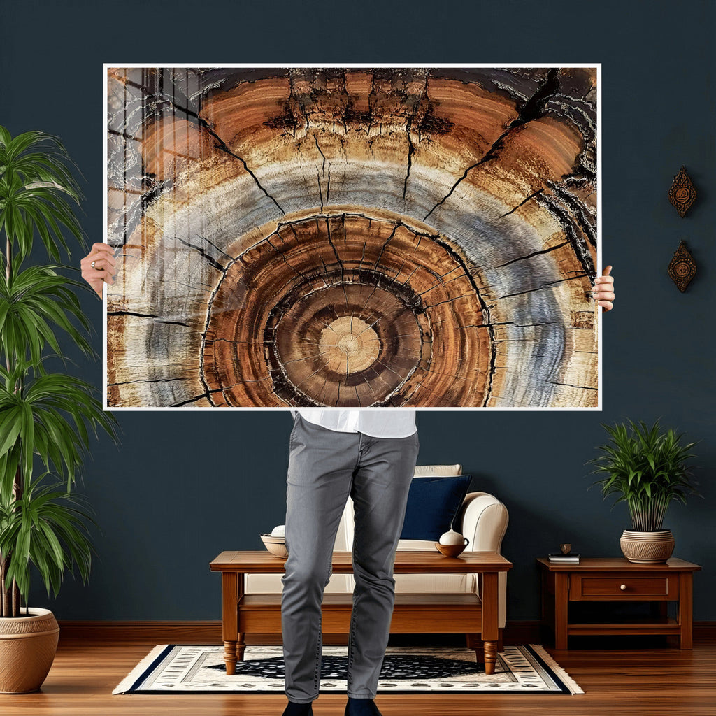 Tree Rings Wall Art Canvas Print, Rustic Wood Grain