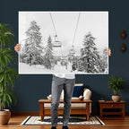 Snowy Ski Lift Wall Art | Framed Winter Forest Canvas