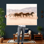 Wild Horse Wall Art Canvas Print, Framed Rustic Western Art, Desert Horse Scene