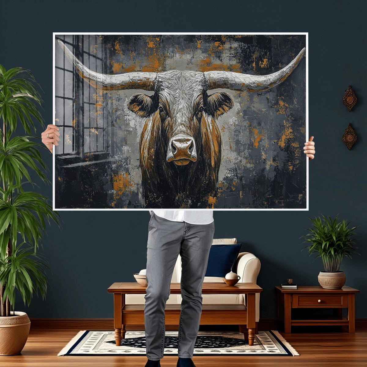 Rustic Bull Wall Art Canvas Print, Longhorn Wall Decor