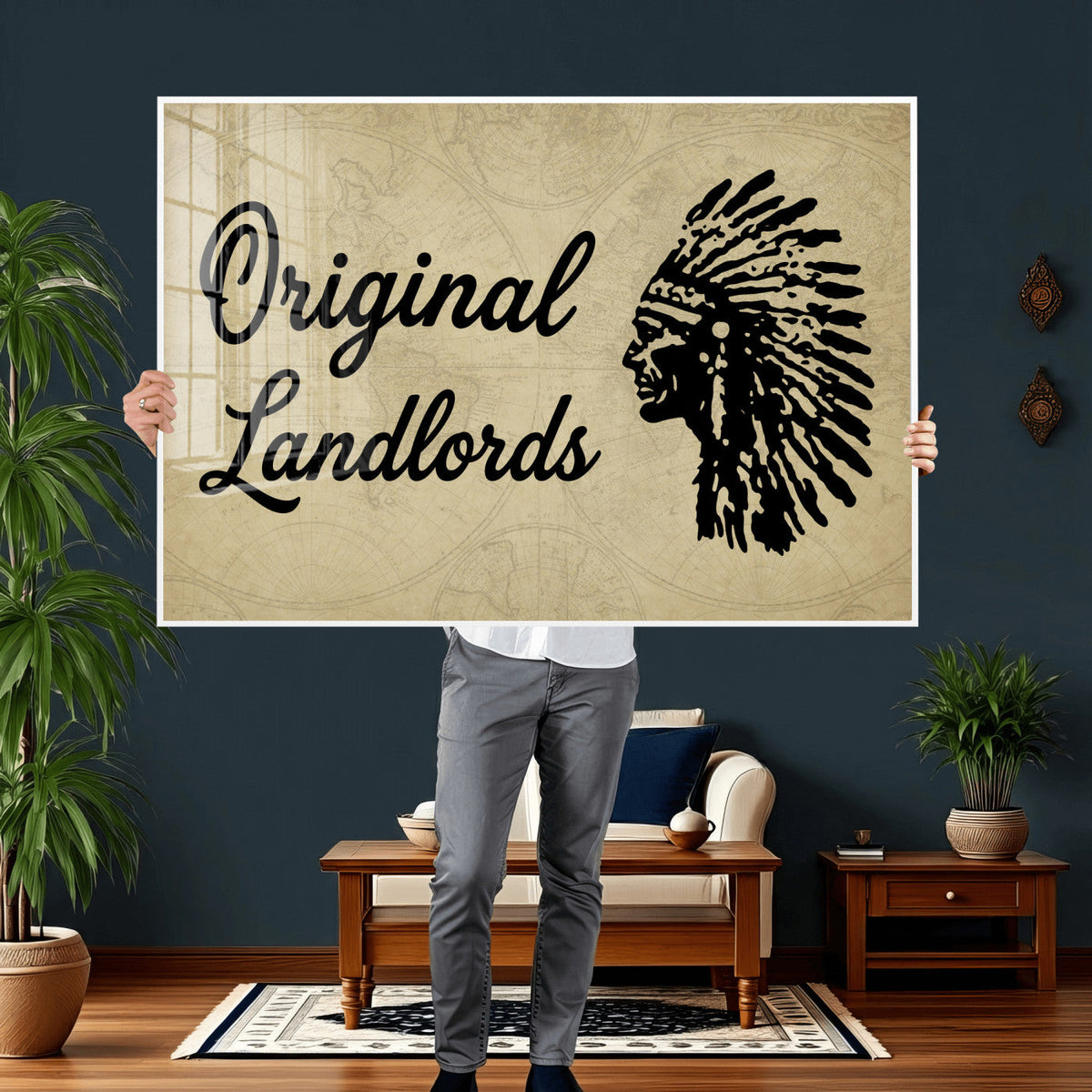 Original Landlords Wall Art Canvas Print, Native American Silhouette Artwork