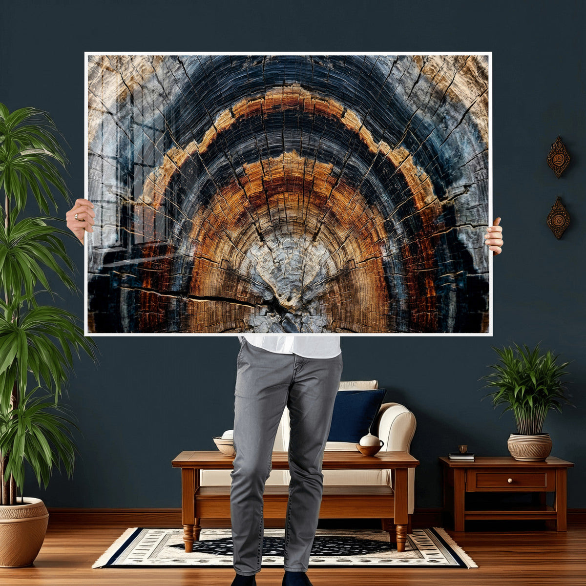 Abstract Wood Grain Canvas Print, Tree Ring Pattern Wall Art, Extra Large Living Room Wall Decor