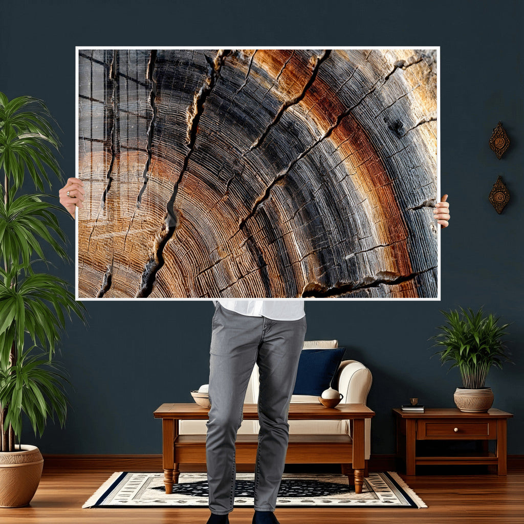 Abstract Tree Ring Wall Art Print, Natural Rustic Wood Grain Canvas