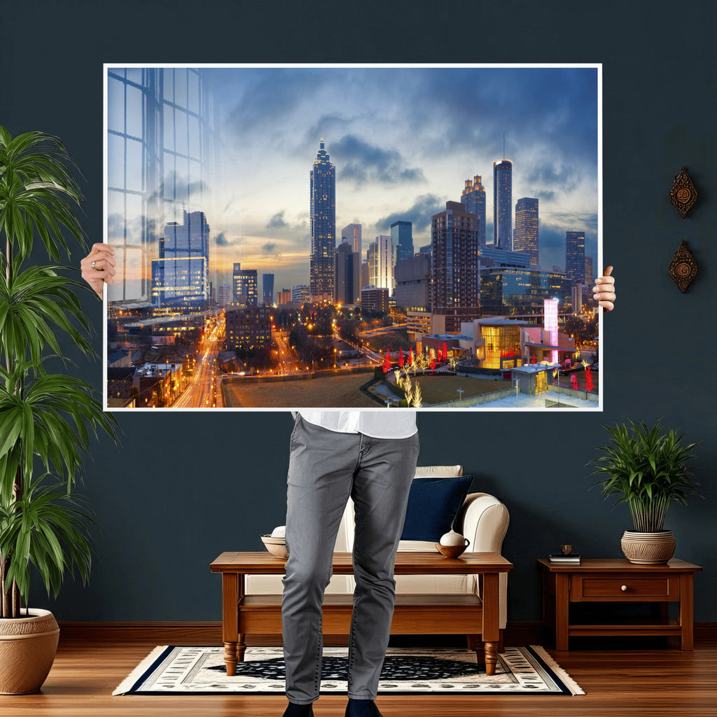 Atlanta Skyline Wall Art Canvas Print, Atlanta Downtown Night Cityscape