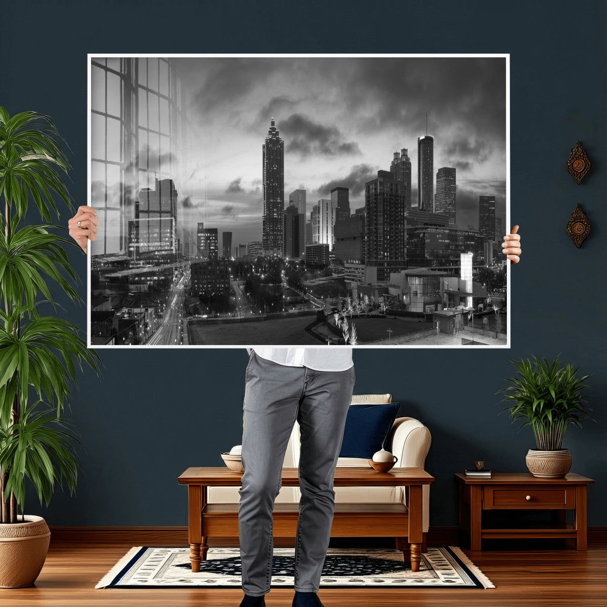 Atlanta Skyline Wall Art Canvas Print, Atlanta Downtown Night Cityscape