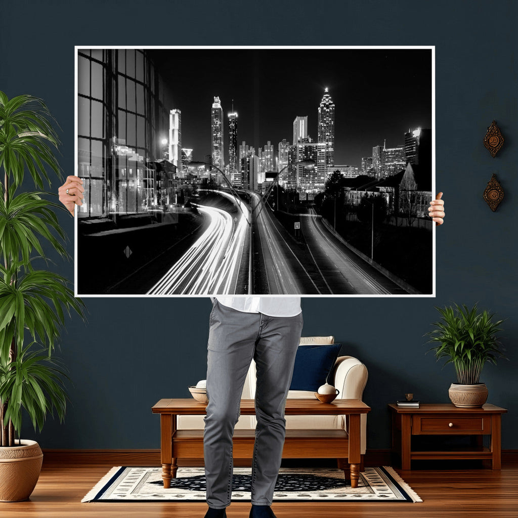 Atlanta Skyline Wall Art Canvas Print, Atlanta Downtown Night Cityscape