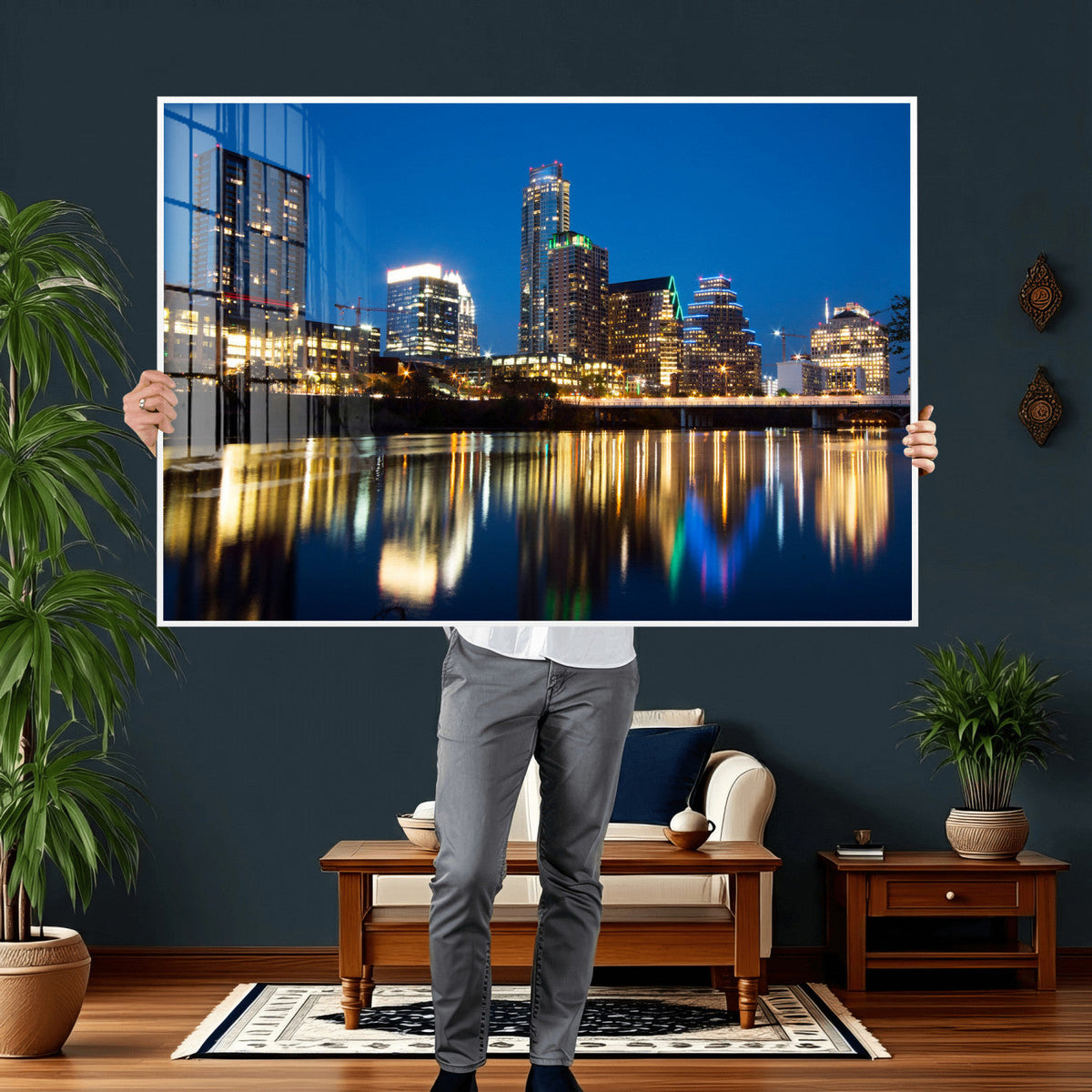 Austin Skyline Wall Art Canvas Print, Austin Downtown Night Cityscape