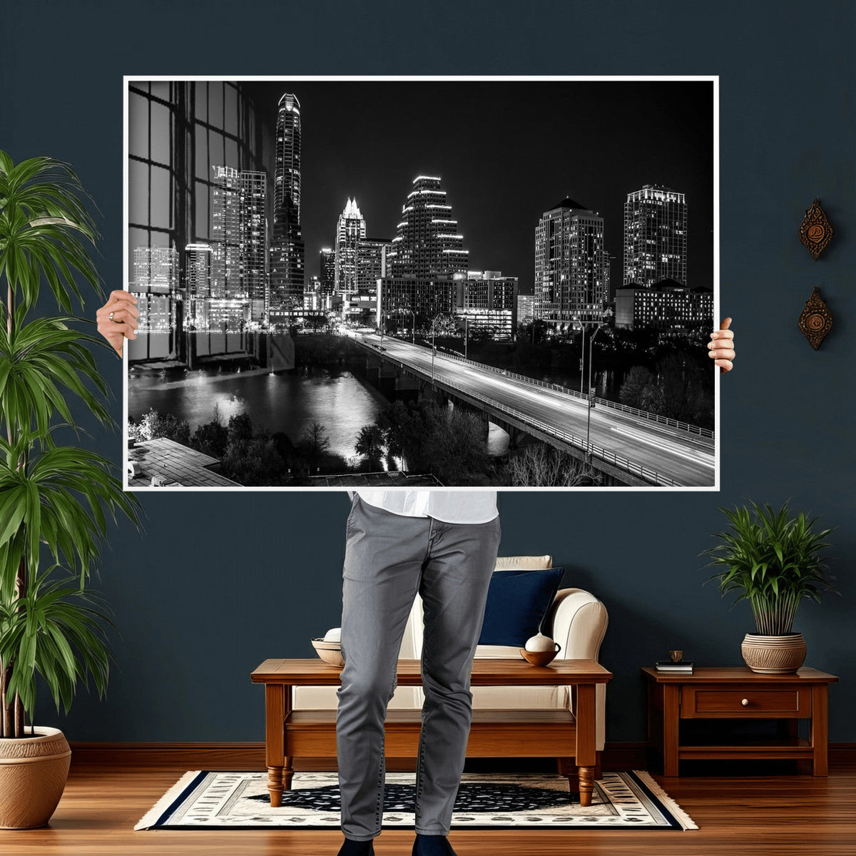 Austin Skyline Wall Art Canvas Print, Austin Downtown Night Cityscape
