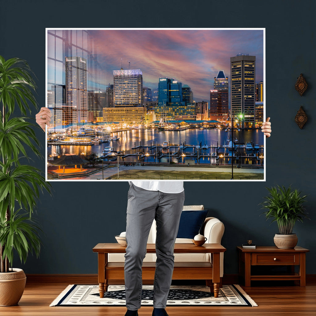 Baltimore Skyline Wall Art Canvas Print, Baltimore Downtown Night Cityscape