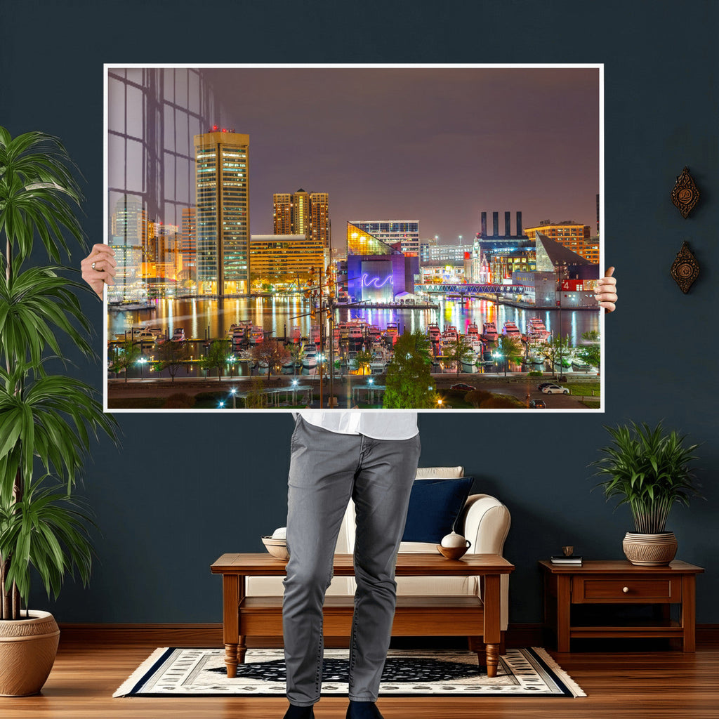 Baltimore Skyline Wall Art Canvas Print, Baltimore Downtown Night Cityscape