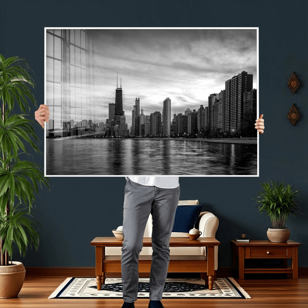 Chicago Wall Art Canvas Print, Chicago City Downtown Night Cityscape