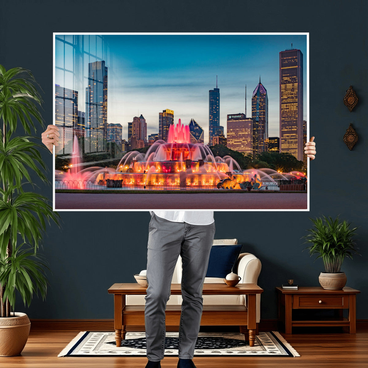 Chicago Wall Art Canvas Print - Chicago City Downtown Night Cityscape