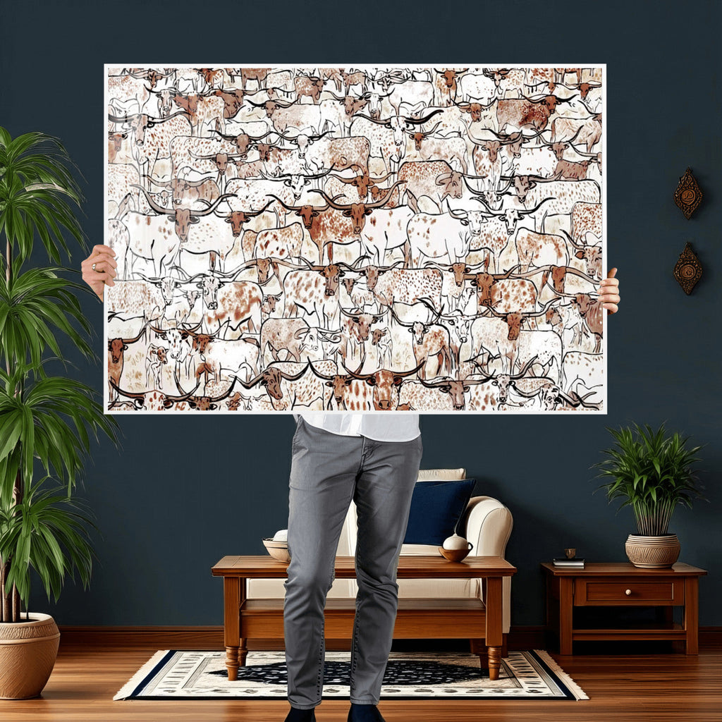 Abstract Longhorn Herd Wall Art Canvas Print