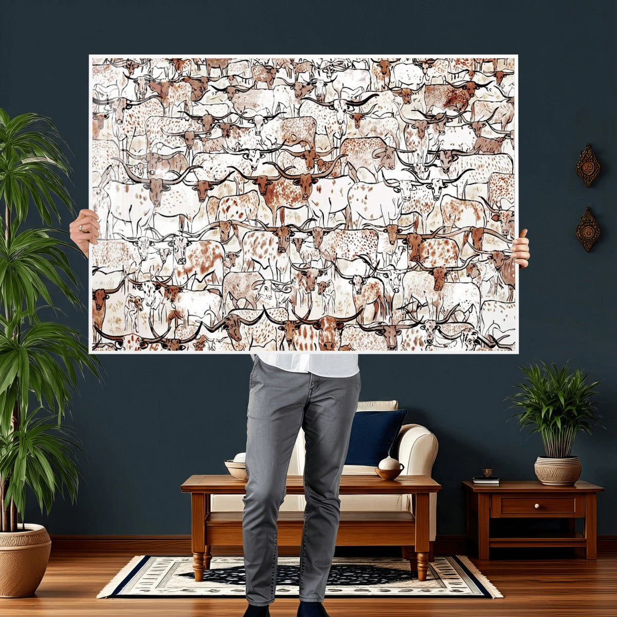 Abstract Longhorn Herd Wall Art Canvas Print
