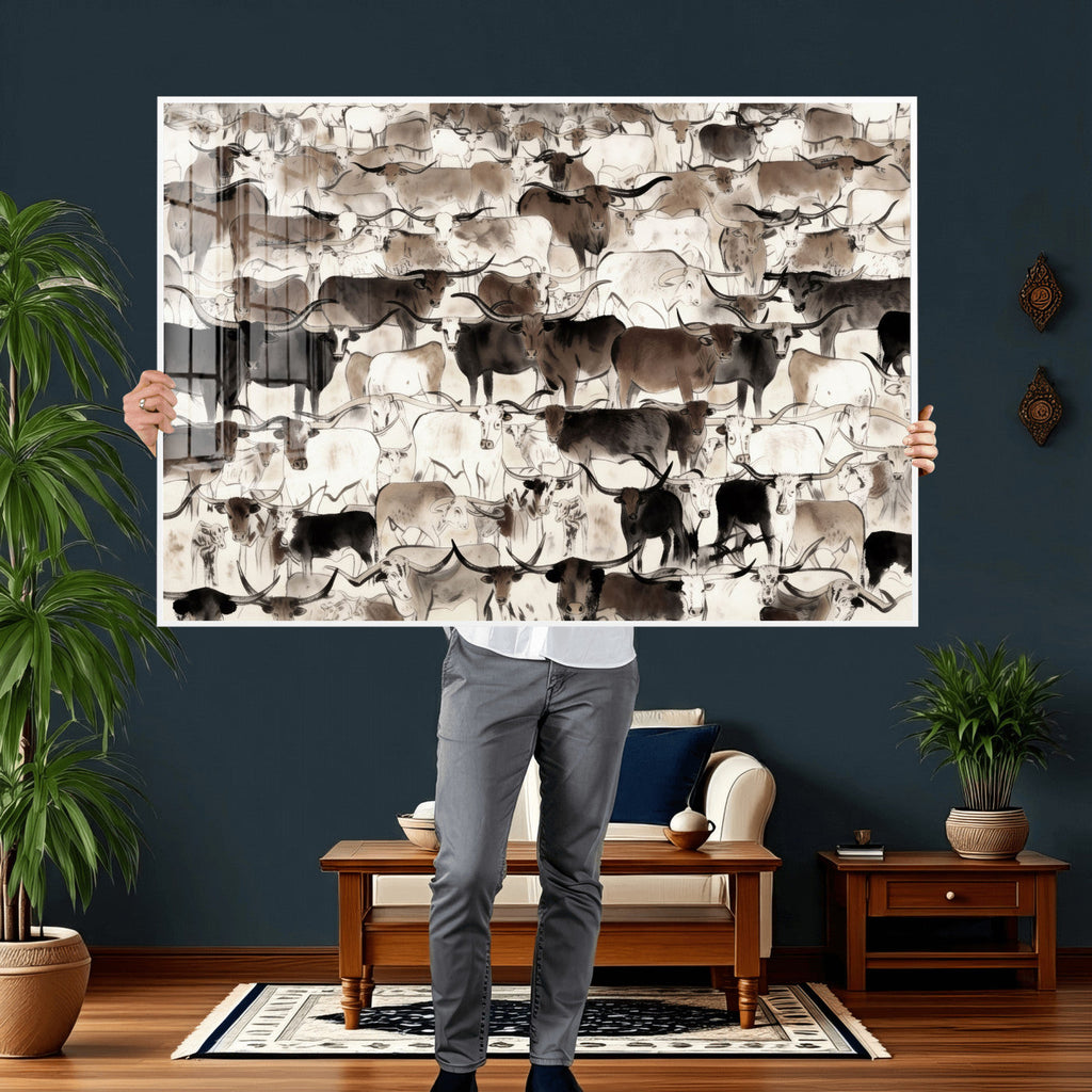 Abstract Texas Longhorn Print, Longhorn Herd Print