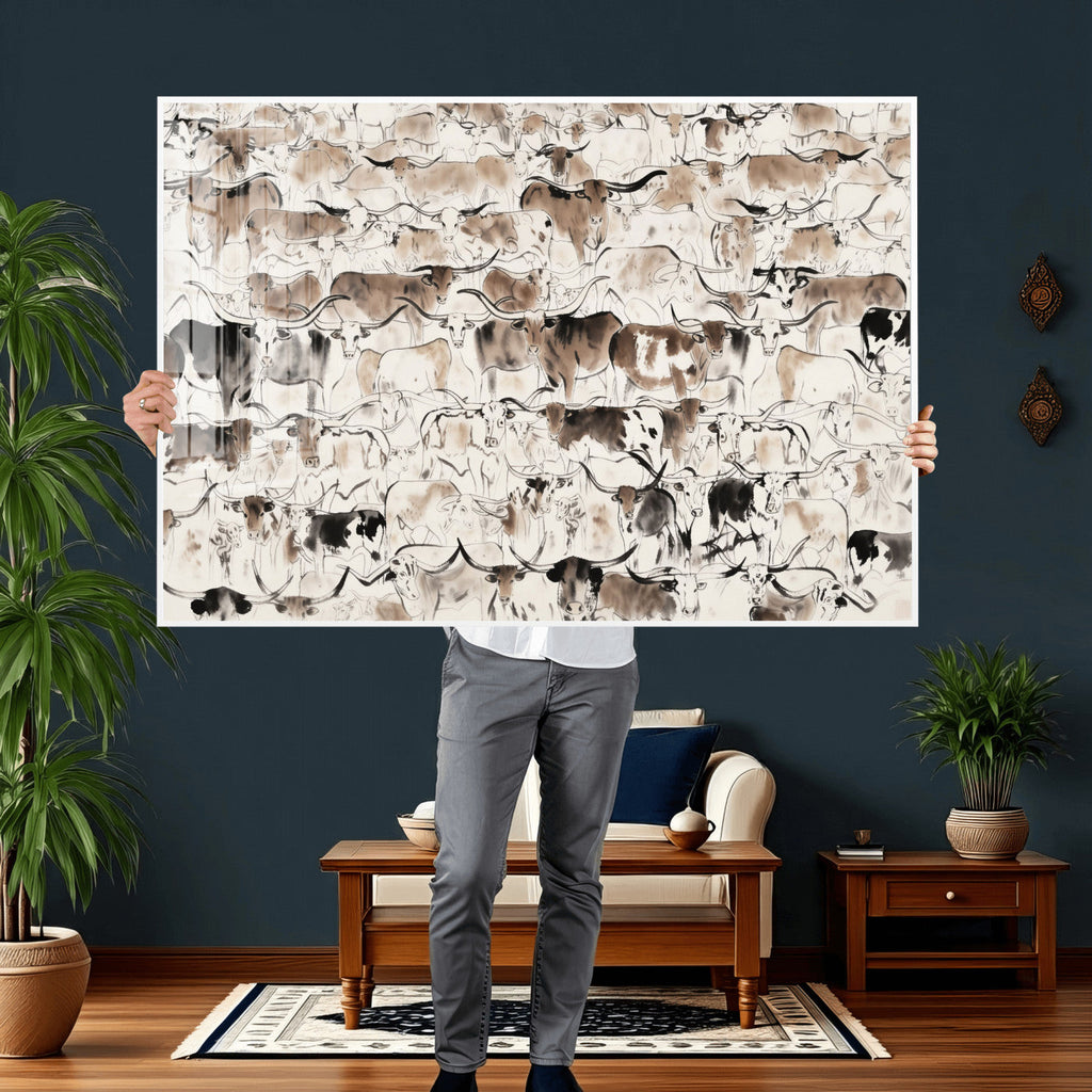 Abstract Texas Cow Canvas Print for Cabin and Western Home Decor