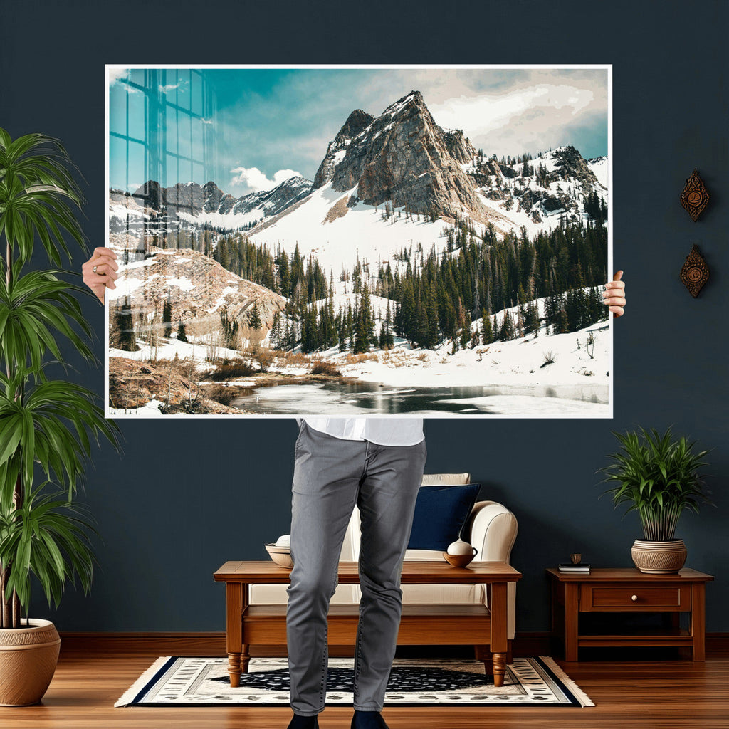 Snowy Mountain Wall Art Canvas Print, Alpine Pine Forest