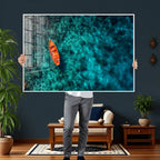 Turquoise Ocean Boat Wall Art Canvas Print
