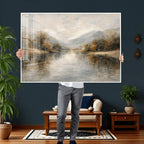 Neutral Abstract River Landscape Wall Art Canvas Print
