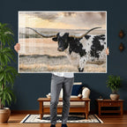 Texas Longhorn Bull Rustic Wall Art Canvas Print