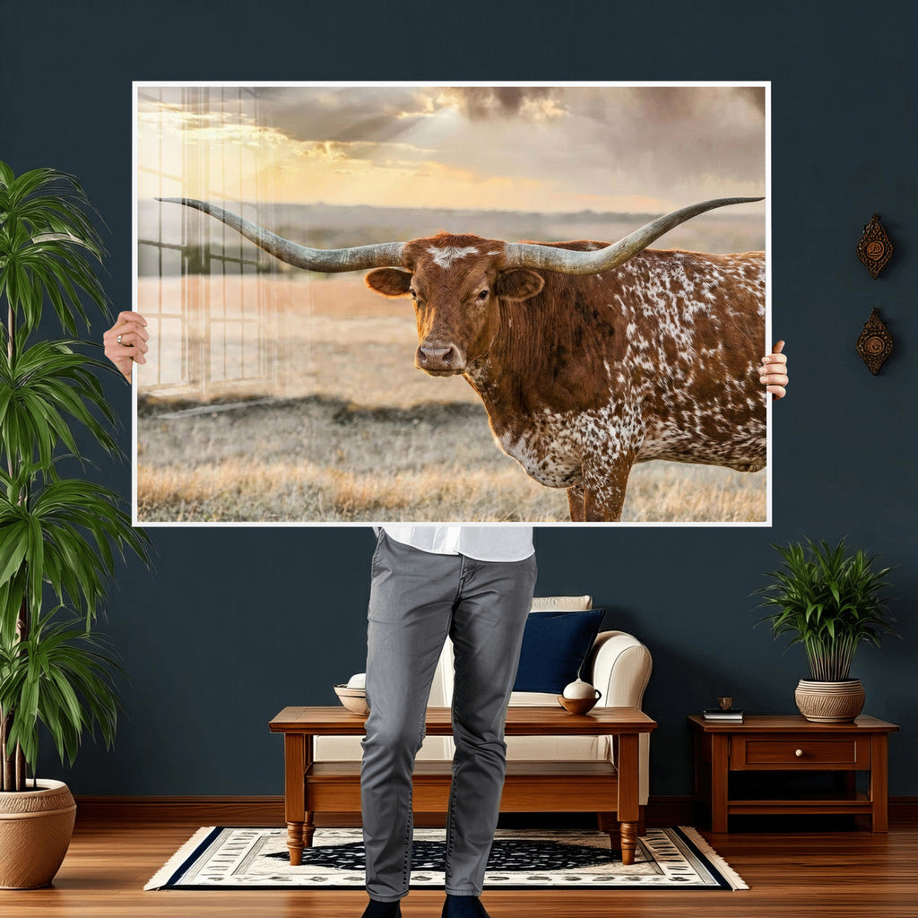 Texas Longhorn Wall Art Canvas Print, Western Ranch Bull Photography