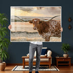 Texas Longhorn Wall Art Canvas Print, Western Ranch Bull Photography
