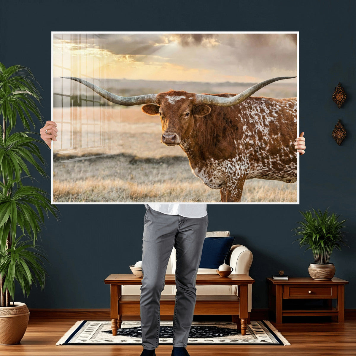 Texas Longhorn Wall Art Canvas Print, Western Ranch Bull Photography