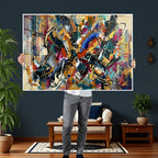 Geometric Abstract Wall Art Canvas Print, Orange Blue